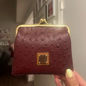 Dooney & Bourke Burgundy Ostrich-Embossed Leather Kiss-Lock Coin Purse
